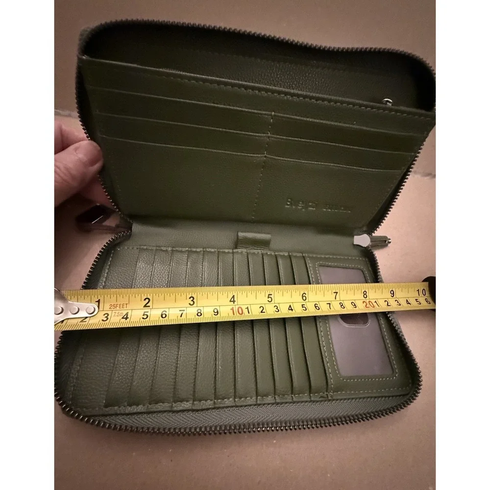 Bveyzi Leather Wallet CardHolder Ziparound Wristlet Green‎ RFID Blocking